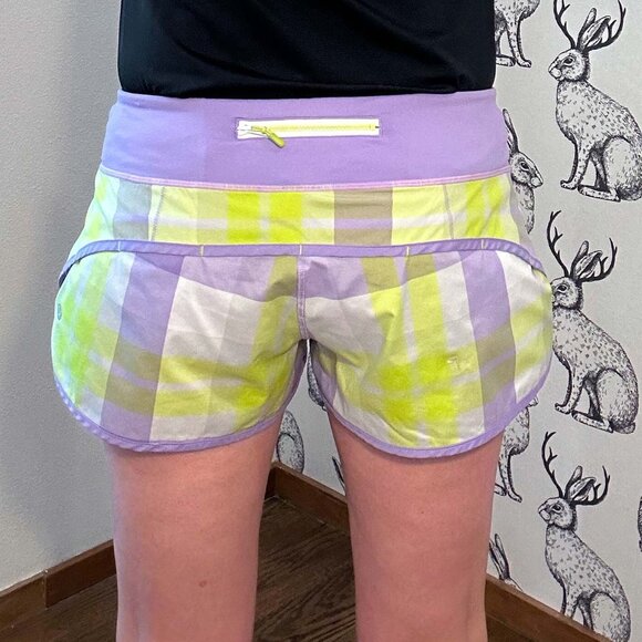 Lululemon Run Speed Short Plaid Pattern Sz6 DEFECT - Picture 3 of 16